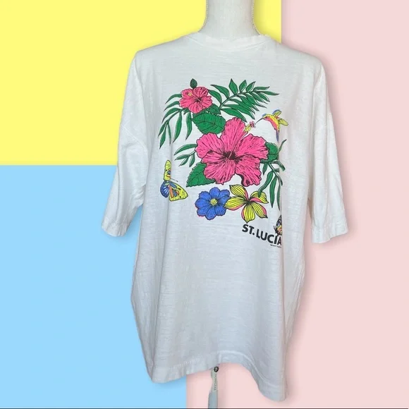 Vintage oversized graphic t shirt single stitch floral Hawaii - Picture 8 of 12